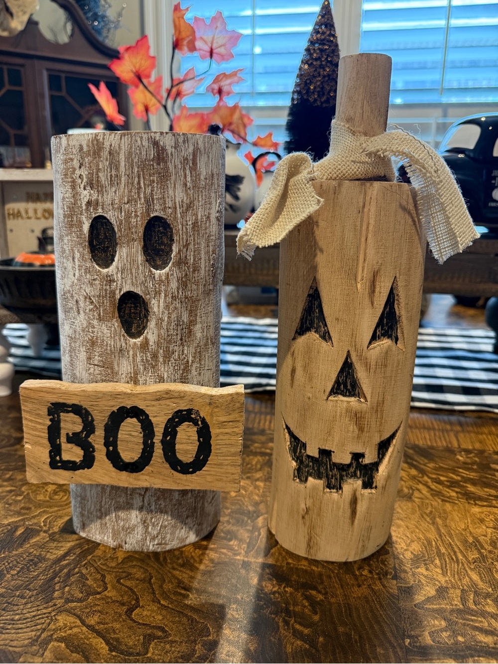 T.J.Maxx Neutral Wood Ghost & Jack-O'-Lantern Halloween Set